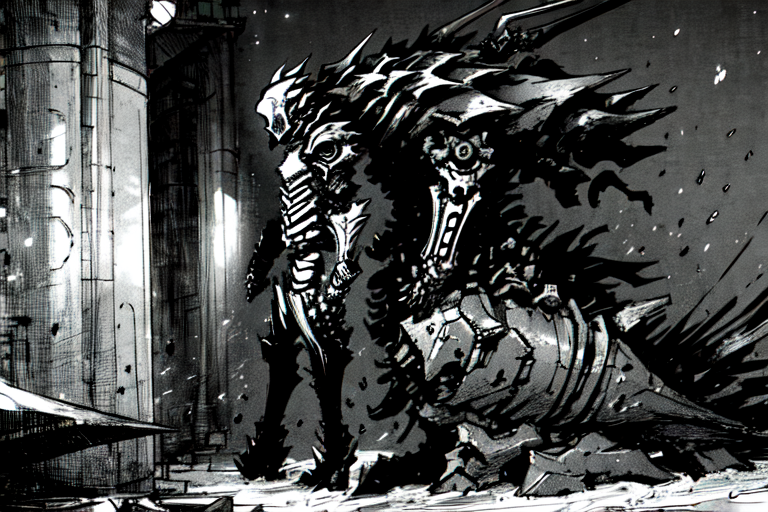 highly insanely detailed, masterpiece, top quality, best quality, highres, 4k, 8k, RAW photo, (very aesthetic, beautiful and aesthetic),  
tsutomu nihei,nihei_tsutomu,blame!,blame gakuen!,abara,TNstyle,sidonia_no_kishi,ventilation fan,ventilation shaft,letterboxed,bridge,walkway,gauna,gauna mech,lantern,toha heavy industries,concrete walls,metal walls,cables,tubes,industrial pipes,light particles,dome,tentacles, 
<lora:ABARA:1>, 
(1girl:1.3), 
solo focus, 
jungle camo background,âââ
