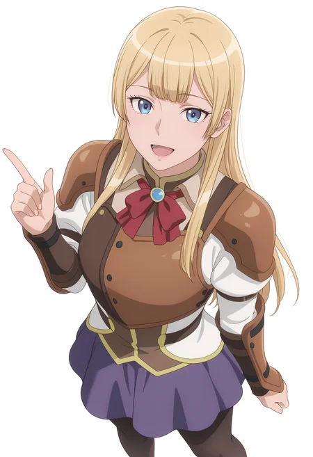 Smooth Quality,masterpiece,beautiful aesthetic, very intricate, high quality details, ultra realistic, high detailed skin,
simple background, white background,
from above,:d,pointing up,
<lora:Rembrandt_Sifcnn:0.7> RembrandtSif/cnn, 1girl, solo, long hair, blonde hair, blue eyes,
pantyhose, skirt, black pantyhose, armor,