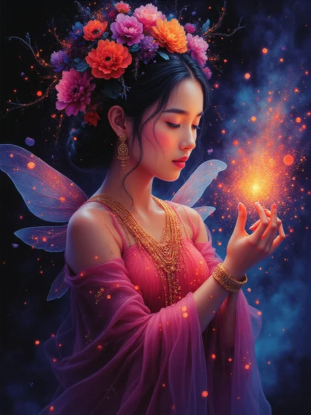 velvet_myst Thai fairy holding a magic wand, red sparks <lora:Midjourney_Whisper_Chromaplex_Velvet_Myst_v01:0.75>