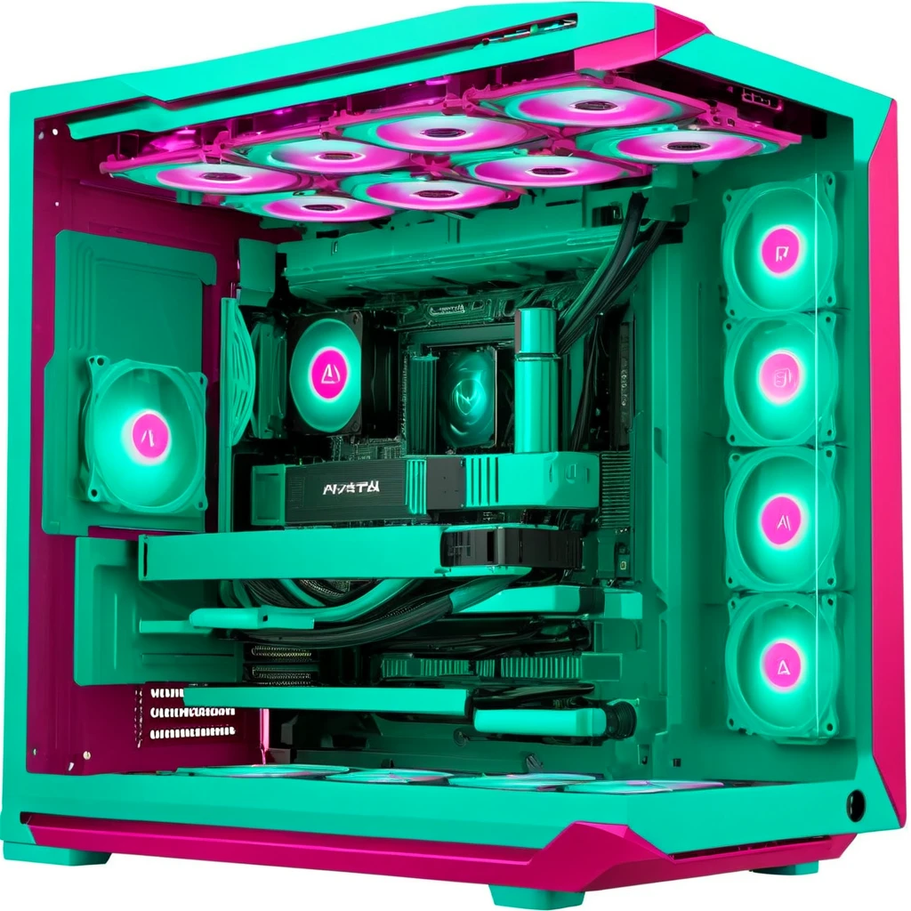 (pc showcase, fully equipped, liquid cooling tubing, cmyk lights, Turquoise case) <lora:46_pc_showcase:1.1>
Magenta background,
high quality, professional, highres, amazing, dramatic,
(Ancient ruins under starry sky:0.5),