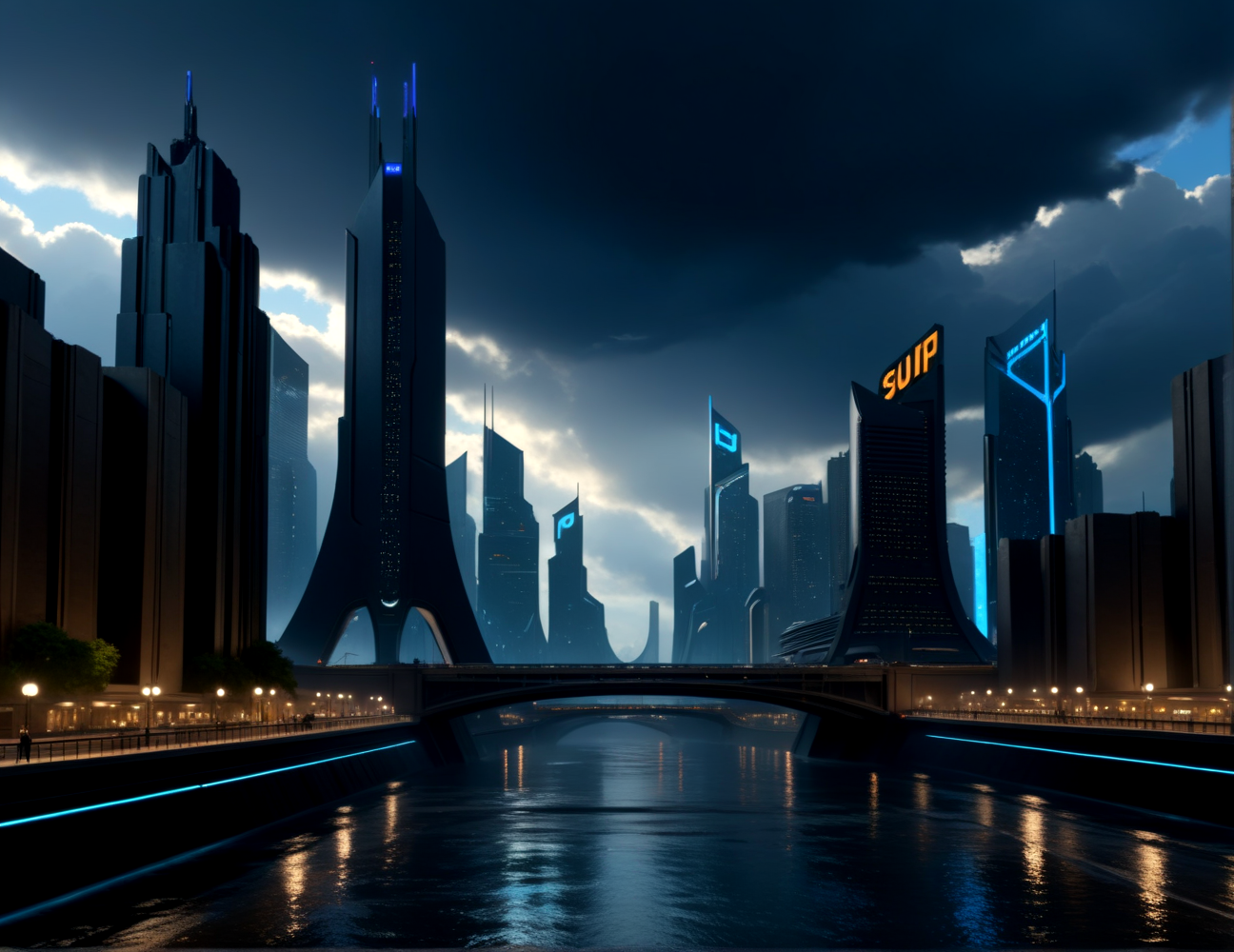 score_9, score_8_up, score_7_up,
<lora:Dystopian_Future_(Architecture)_(SDXL)_(AD):1> Dystopian Future, monumental architecture, architecture, city, cityscape, scenery, building, skyscraper, future, scifi, science fiction,  
8K, In'ei, chiaroscuro, rim lighting, perfect depth of field shot, beautiful, sharp focus, crisp details, subsurface scattering and reflections, god rays, ray tracing, 
idealized city, wide boulevards, busy city center, large plazas, plazas, photographic anime clouds and haze, dark rainy overcast skies, black clouds, abysmal haze, photographic realism, buildings, skyscrapers, metropolis, 8K CGI render, oppressive scale of architecture, black titanium, science fiction masterpiece, river, 
(in the style of and art by midjourney, greg rutkowski, raphael, James Gurney, Thomas Kinkade, ), 
BREAK zPDXL, zPDXLxxx, <lora:sdxl_lightning_8step_lora:0.4> <lora:detailed_notrigger:0.5>