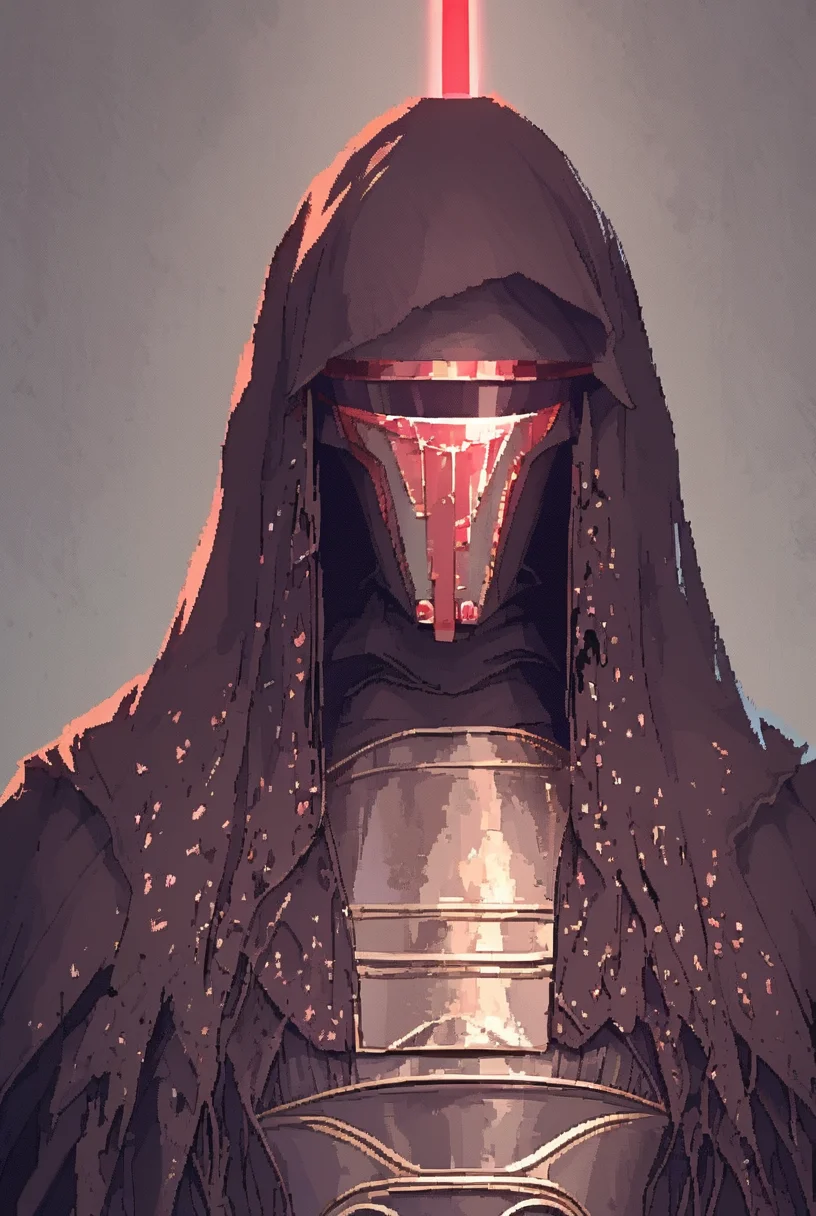 (7-DarthRevan holding lightsaber) portrait, detailed helmet, looking at camera, looking at viewer
pixel art
<lora:d3p1x3lXLP:1>  <lora:Darth Revan PONY v1.0:1>