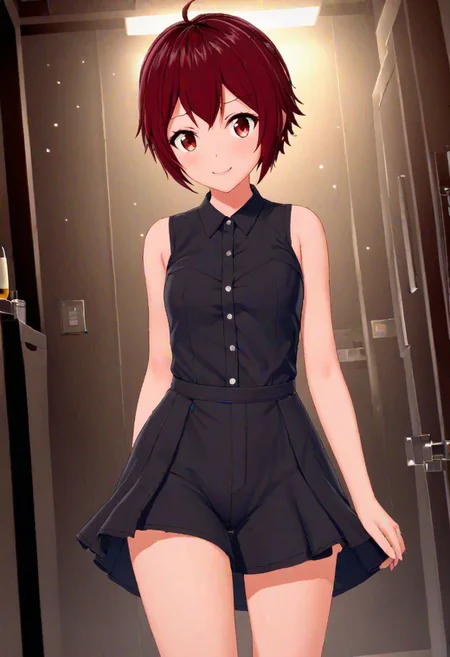 highly detailed,1 girl,full body, smooth color, happy, realistic lighting, cute girl, cute, wine red hair,Miku, sexy