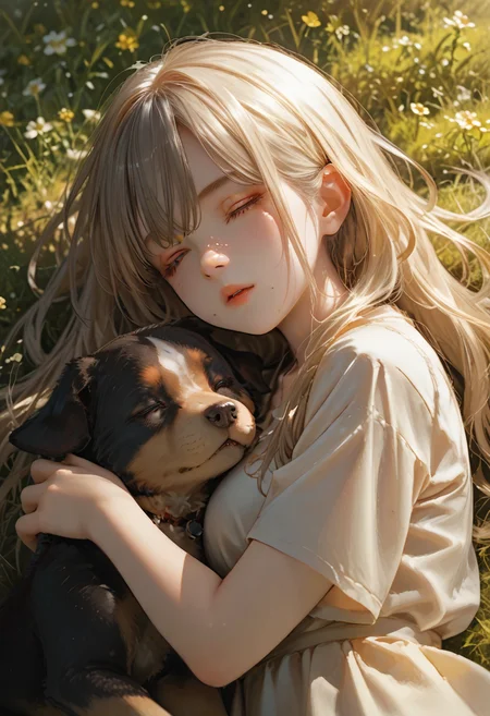 score_9, score_8_up, score_7_up, lvthn, a girl, spiked_hair, parted_lips, mole on face, sleeping, sunlight, lie down on field with dog, high angle, <lora:p-skin:1> <lora:sdxl_lightning_8step_lora:1> <lora:LVTHN:1,0,0,0,0,0,0,1,0,0,0,0>