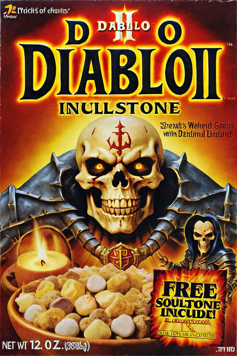 diablo ii <lora:style_xl.cereal_box_sdxl_v1:1>  free soulstone included