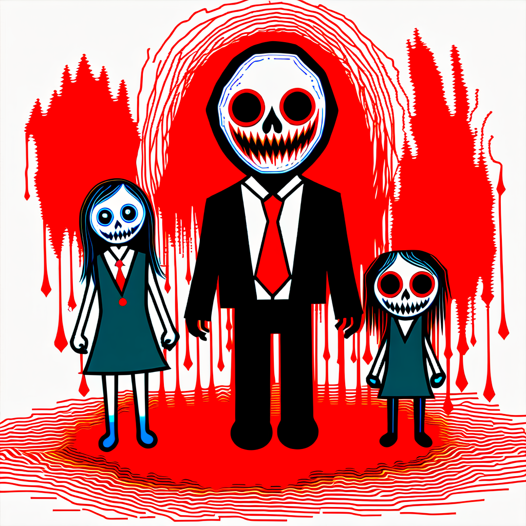 blood, 1girl, horror (theme), glasses, ball, necktie, skull