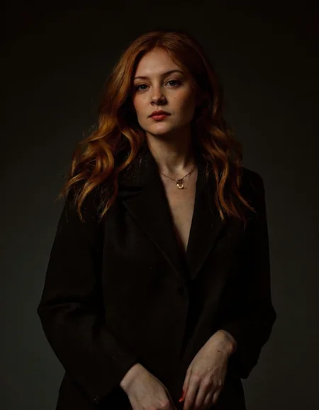 horror style Rembrandt style Instagram influencer post that gets a lot of likes because she looks so sexy. She has reddish blonde hair, <lora:Lexi_Nova_A_Fictional_Woman:1> . Baroque, chiaroscuro, realistic, emotional, "flat lighting . dark, eerie, gothic, macabre