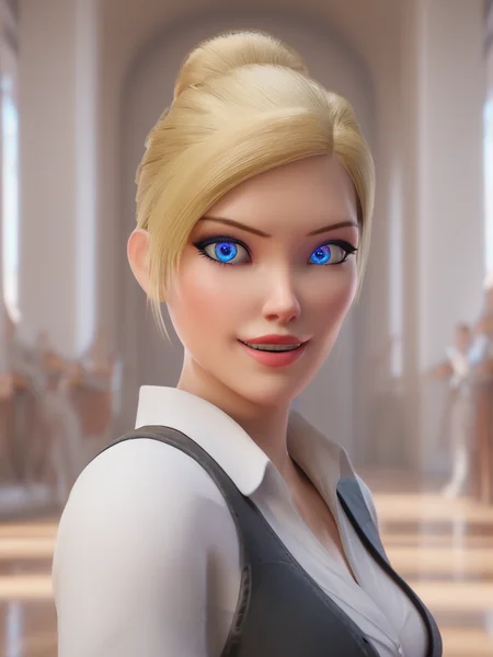 masterpiece, amazing quality, best quality, ultra-detailed, 8K, ultra-detailed-eyes, newest, highres, absurdres, 
<lora:Sensual_Adventures_Pony:0.9>, 1girl, solo, blonde hair, blue eyes, looking at viewer, white shirt, black waistcoat, museum,