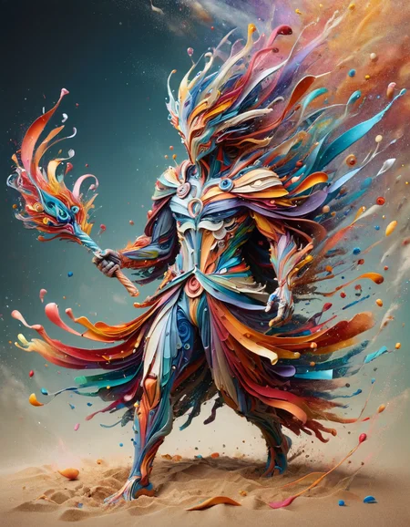 full body, dynamic pose, ral-cnvctncrnts, crisp focus,ethereal fantasy concept art of intricate paper quilled sand spirit holding staff, complex nebula background, vibrant, beautiful paper quills, hyper detailed, insane depth, gorgeous composition, chaotic but orderly, magnificent, celestial, ethereal, painterly, epic, majestic, magical, fantasy art, cover art, dreamy, magic, surreal, fantasy, digital art, wlop, artgerm and james jean, ultra hd, realistic, vivid colors, highly <lora:ral-drptpl:1> ral-drptpl