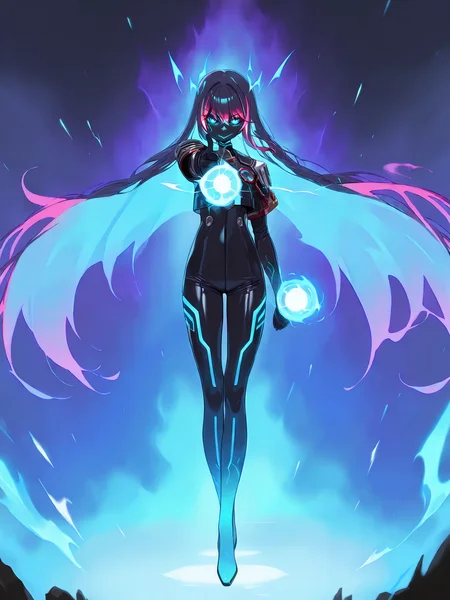 <lora:nai_ILL:0.8>,
<lora:Saimin_Seishidou_ANIME-000017:0.8>,
<lora:Glowing_Spot_Color_-_Illustrious:0.6>, glowing eyes, streaked hair, glowing inner hair, glowing streaks,
1girl, solo, masterpiece, highres, highly detailed face, highly detailed shining eyes, symmetrical highly detailed eyes, spirit gun, finger gun, blue energy ball, aura, pointing to the side, entire body, legs