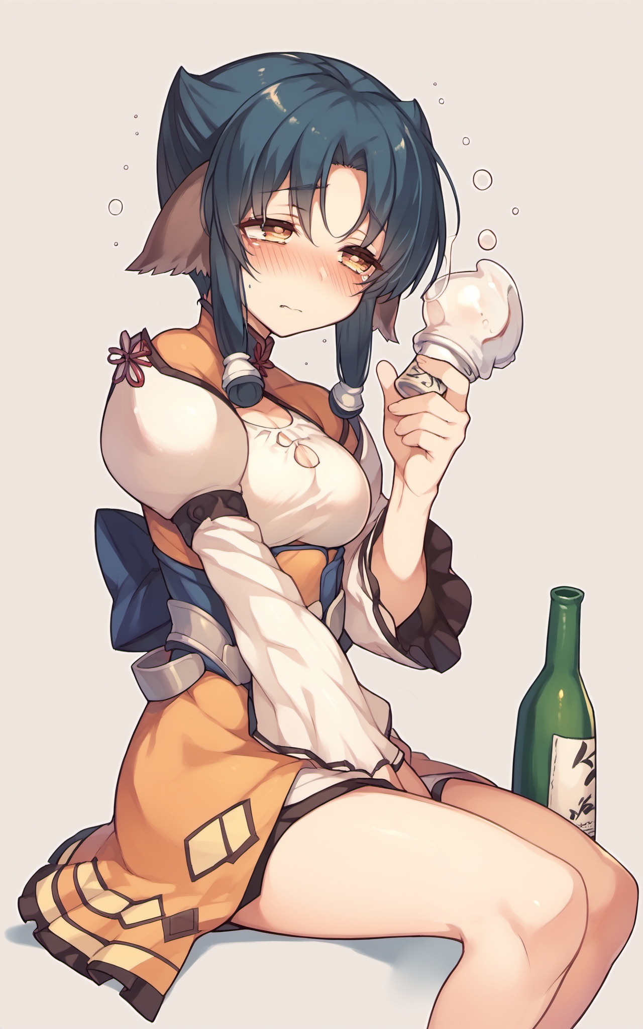 score_9,score_8_up,score_7_up,score_6_up,score_5_up,score_4_up,(source_anime),1girl,<lora:Atui_pony:1>,atui \(utawarerumono\),utawarerumono,utawarerumono: itsuwari no kamen,simple background,sitting,shy,drunk, alcohol,