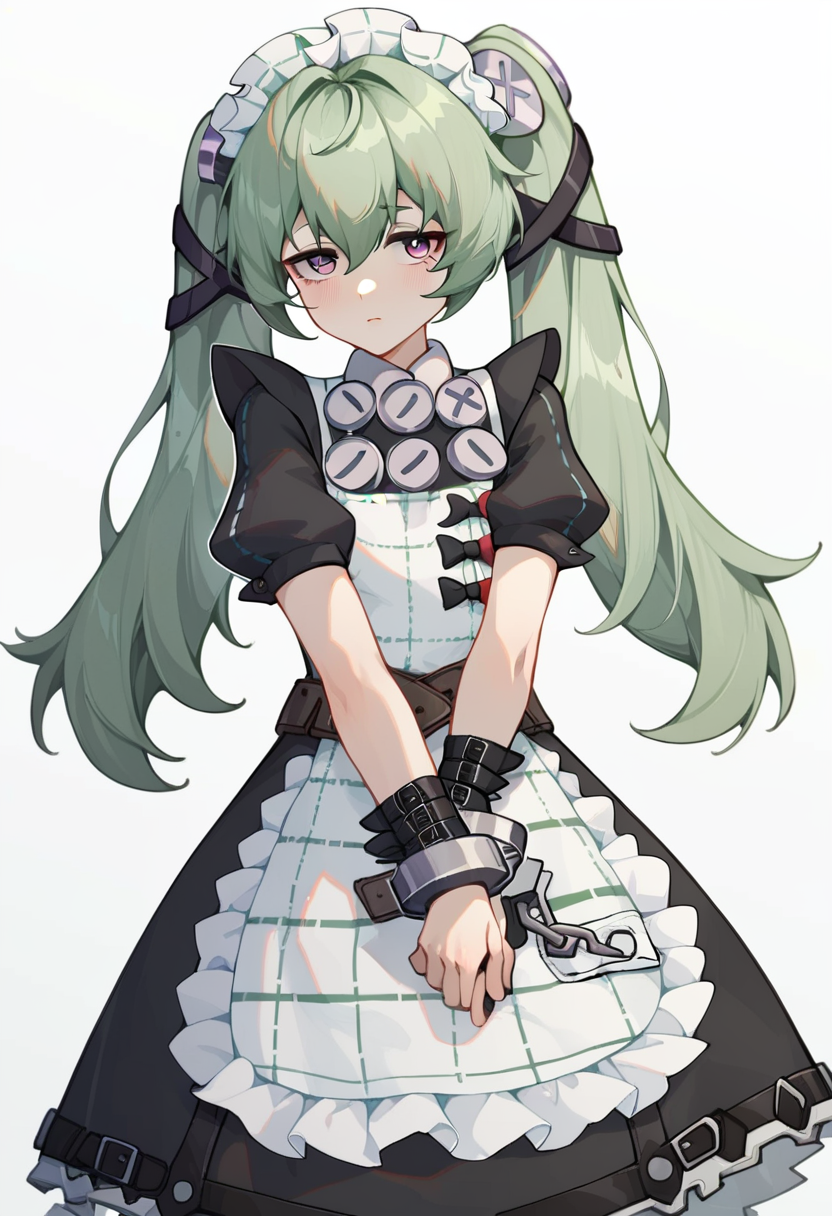 score_9,score_8_up,score_7_up,<lora:corin_wickes:1>,corin_wickes, commentary_request, looking_at_viewer, blush, chinese_commentary, white_background, maid_headdress, bad_id, bad_twitter_id, 1girl, short_sleeves, maid_apron, solo, highres