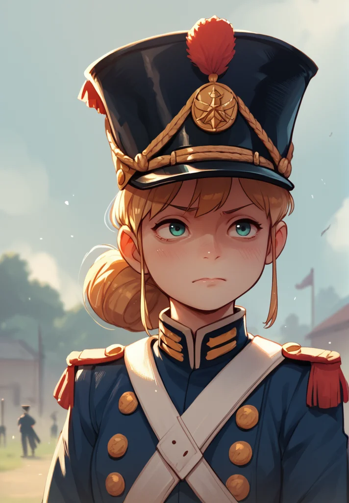 (1girl), <lora:Grenadier:1> grenadier, hat, uniform, military uniform, <lora:Noss:0.75> noss, cartoon,, score_9, score_8_up, score_7_up, score_6_up, score_5_up, score_4_up, BREAK