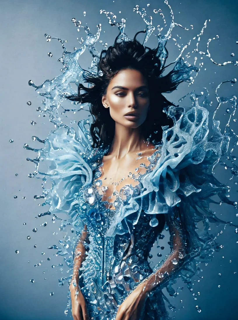 professional photo, 1girl, long brunette hair, dress made of blue water, water drops, complex living room background, 8k uhd, dslr, high quality, (intricate details:0.9), (hdr, hyperdetailed:1.2)
<lora:WaterFashion:0.9>
<lora:pytorch_lora_weights:0.8>
