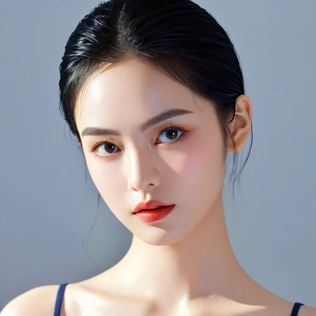 1girl,solo,black hair,realistic,looking at viewer,upper body,makeup,simple background,best quality,8k,insane details,intricate details,high detail,((masterpiece)),((best quality)),meiye,<lora:bmxl:0.65>,