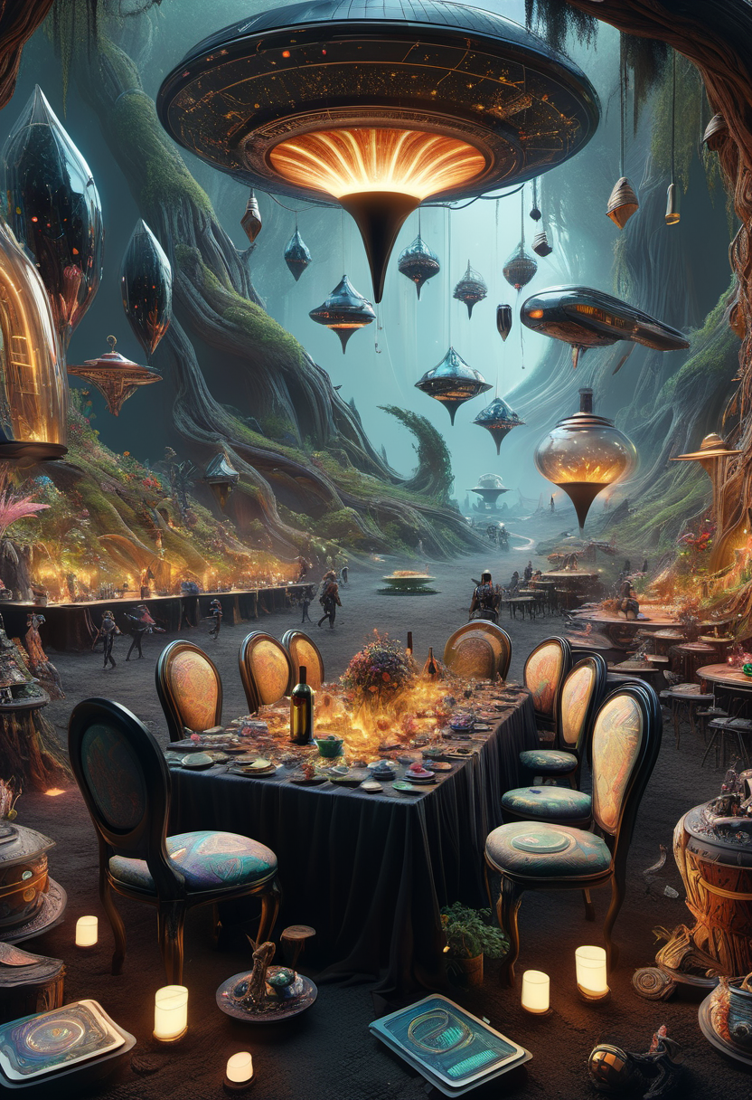 hyper detailed masterpiece, dynamic realistic digital art, awesome quality,Jet-black starship,productivity winery,brumous caldera distortion,bioluminescent forests, workplace,chthonic,celebratory,recondite,DonMT34P4rtyXL  <lora:DonMT34P4rtyXL-v1.1-000008:0.8>