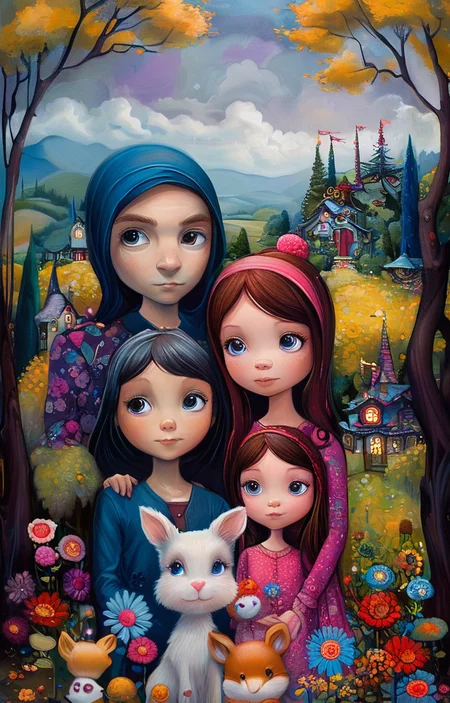 masterpiece,best quality,<lora:tbh158-sdxl:1>,illustration,style of Jeremiah Ketner, portrait of family