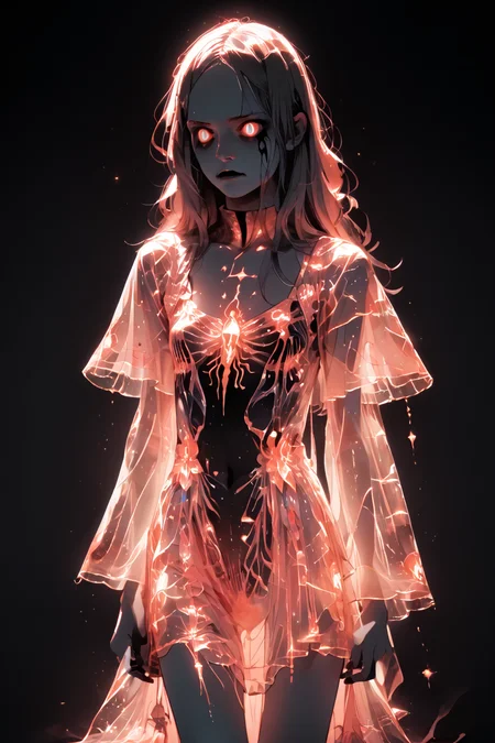 1woman, skinny, skinny legs, long hair, <lora:Vivid_Neon_Mess_Style_PONY:1> <lora:bioluminescent_dress-PD-1.0-full:1> bioluminescent dress,  neon colors, dark, glowing,, score_9, score_8_up, score_7_up, score_6_up, score_5_up, score_4_up, <lora:GRIM_v1:0.4>  greyscale, monochrome, limited palette, horror (theme), eldritch abomination, chaotic, silhouette,, <lora:K040790P:0.8> 040790P, woman, 24 years old, <lora:Breast Slider - Pony_alpha1.0_rank4_noxattn_last:0.2>