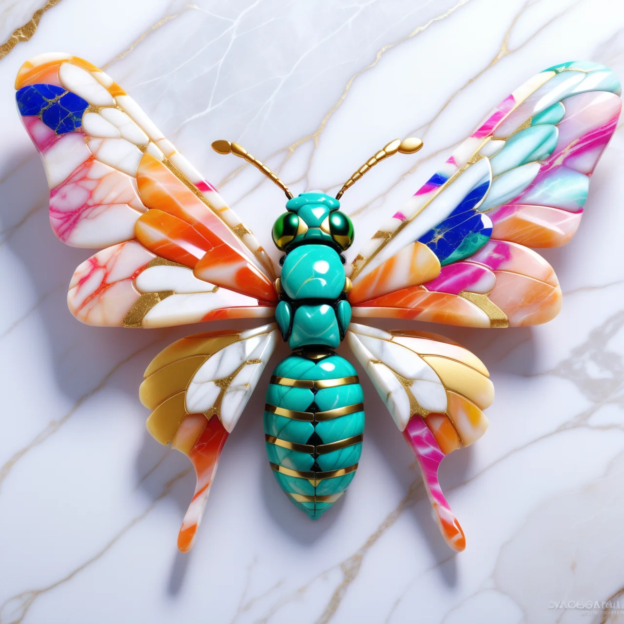 Jed-mrbl, <lora:MarbleStyle-000007:1>, Jewel Wasp, between the stars Pastel Colors, quality, highly decorated, romantic, original, enchanted, dynamic, intense, fabulous colors