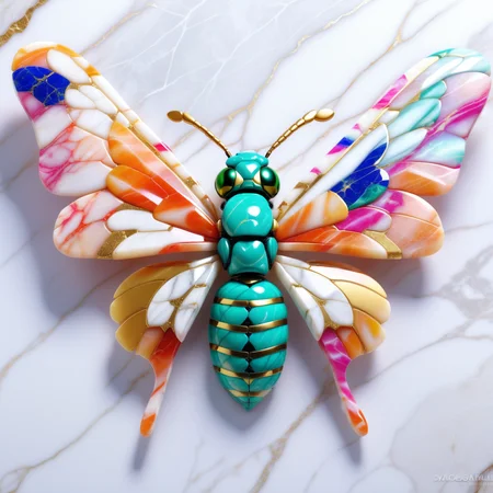 Jed-mrbl, <lora:MarbleStyle-000007:1>, Jewel Wasp, between the stars Pastel Colors, quality, highly decorated, romantic, original, enchanted, dynamic, intense, fabulous colors