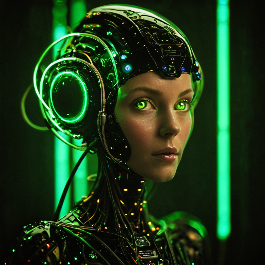 masterpiece,high resolution.
,alienworld, 
robot,female,glow,cables,portrait
, <lora:Alien_World-xl-8:0.6>,