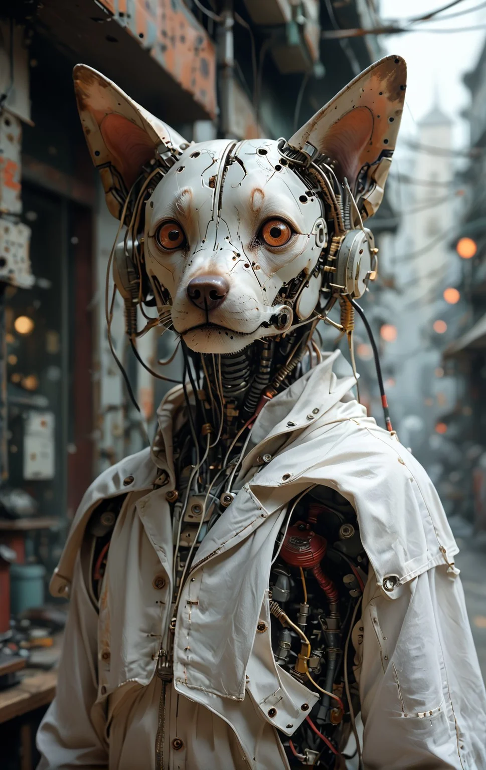 score_9, score_8_up, score_7_up, score_6_up, Kyubey, Dog Face, portrait, cowboy shot, mcnm, dog, reelmech, mechanical parts, (cable, wires:0.4), machinery, joints, cinematic, cinematic color grading, <lora:Reelmech_pony_ed_v1_3:1> <lora:Mechanism-pdxl-1:0.5> <lora:madoka-Kyubey-PDXL:0.5>