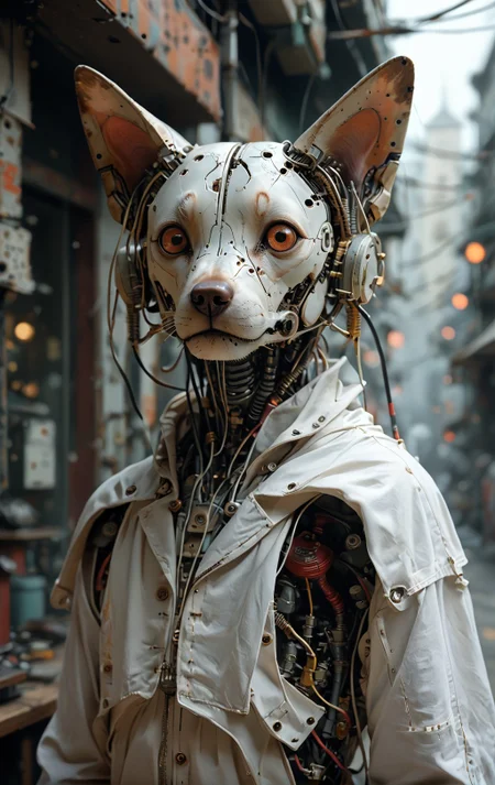 score_9, score_8_up, score_7_up, score_6_up, Kyubey, Dog Face, portrait, cowboy shot, mcnm, dog, reelmech, mechanical parts, (cable, wires:0.4), machinery, joints, cinematic, cinematic color grading, <lora:Reelmech_pony_ed_v1_3:1> <lora:Mechanism-pdxl-1:0.5> <lora:madoka-Kyubey-PDXL:0.5>