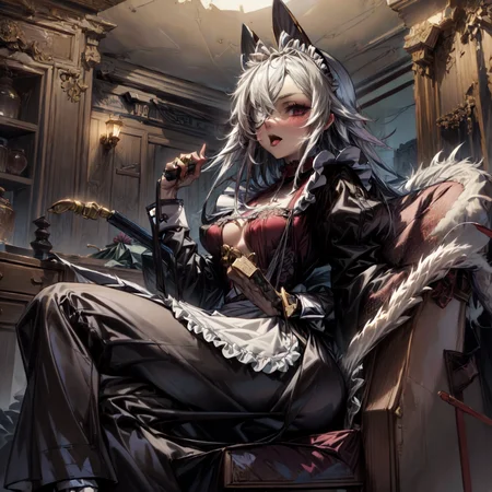 ghislaine dedoldia, <lora:Ghislaine_mushoku_tensei:1.1>, maid, maid dress, high quality, highres, masterpiece, best quality, 8k, intricate, detailed, <lora:add_detail:0.6>, very detailed, <lora:more_details:0.6>, <lora:JuggerCineXL2:0.6> <lora:NsfwPovAllInOneLoraSdxl:0.5>, <lora:victorian_maid-1.0:0.9>