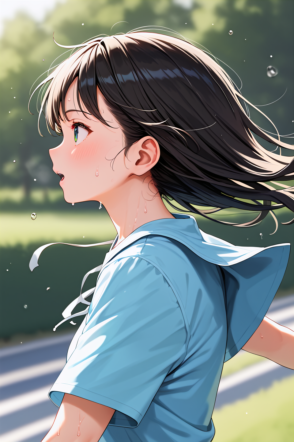 score_9, best quality, 
1girl,run,motion,blurry,sweat,from side,upper body,wind