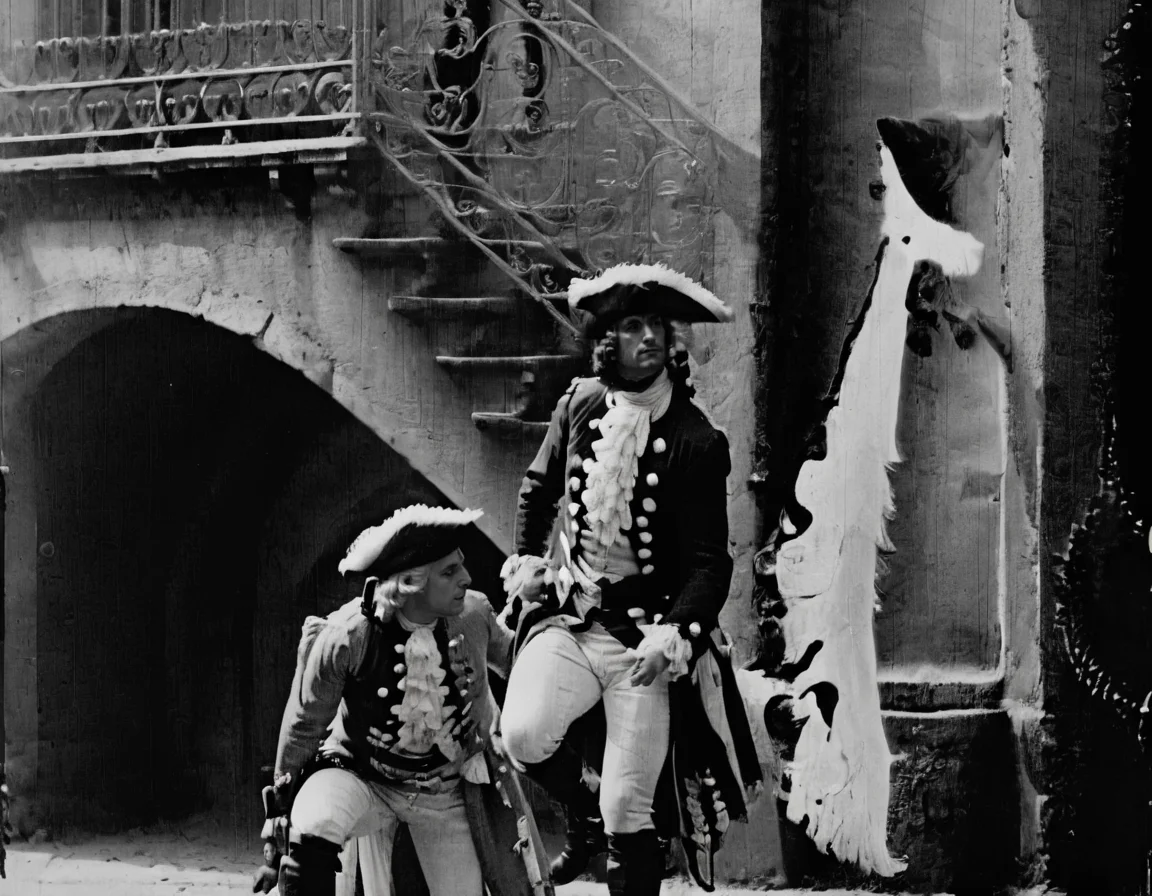 <lora:fdec:0.8>fdec man wearing 18th century clothes in front of old building
photograph from 1920s