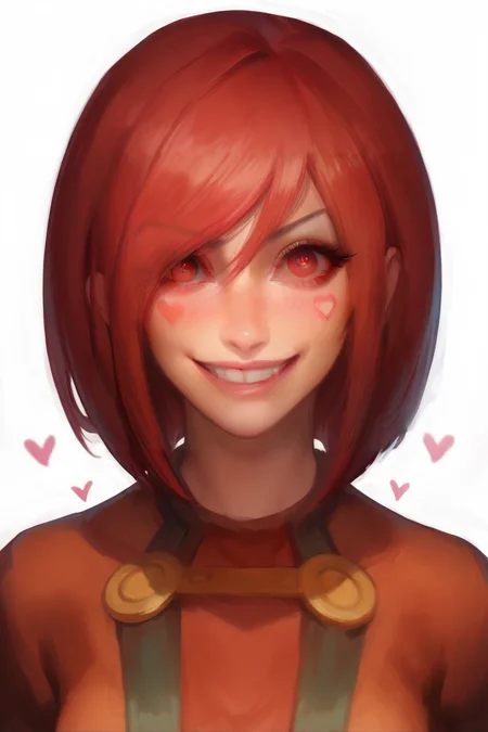 score_9, score_8_up, score_7_up, score_6_up,
1 female, looking at viewer, portrait, white background,
ciceria, short hair, red hair, red eyes, heart face mark, wide eyed, smile, crazy,
<lora:Ciceria:1> <lora:Kittew-4RCH0N:1>