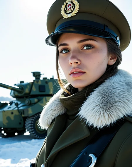 HDR, 8K, high contrast, masterpiece, best quality, amazing quality, very aesthetic, high resolution, ultra-detailed,
masterpiece, best quality, high score, great score, absurdres, (limited palette:1.1), flat colors, flat color,
1girl, solo, upper body, looking at viewer, winter, snow, fur trim, military uniform, military hat, on tank, military vehicle, cannon.
((detailed skin texture)),
<lora:add-detail-xl:1> <lora:aesthetic:1> aesthetic <lora:great_lighting:0.8> great lighting <lora:epiC35mm:1.2> epiC35mm
<lora:perfect-eyes:0.8> perfecteyes,
<lora:dmd2_sdxl_4step_lora_fp16:0.8> <lora:MJ52_v2.0:1> <lora:FuturisticInteriorStyle:1> Jed-FutInt, Futuristic
