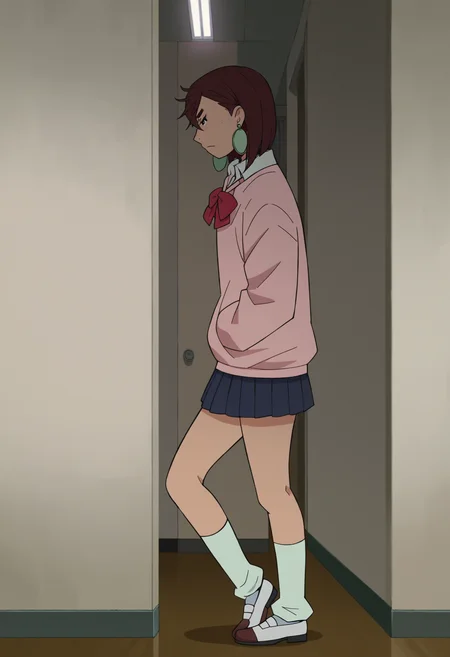 score_9, score_8_up, score_7_up, score_6_up, score_5_up, score_4_up, BREAK
ayase_momo, 1girl, solo, skirt, brown hair, earrings, jewelry, school uniform, socks, hands in pockets, short hair, shoes, indoors
<lora:momo_ayase_dandadan:1>