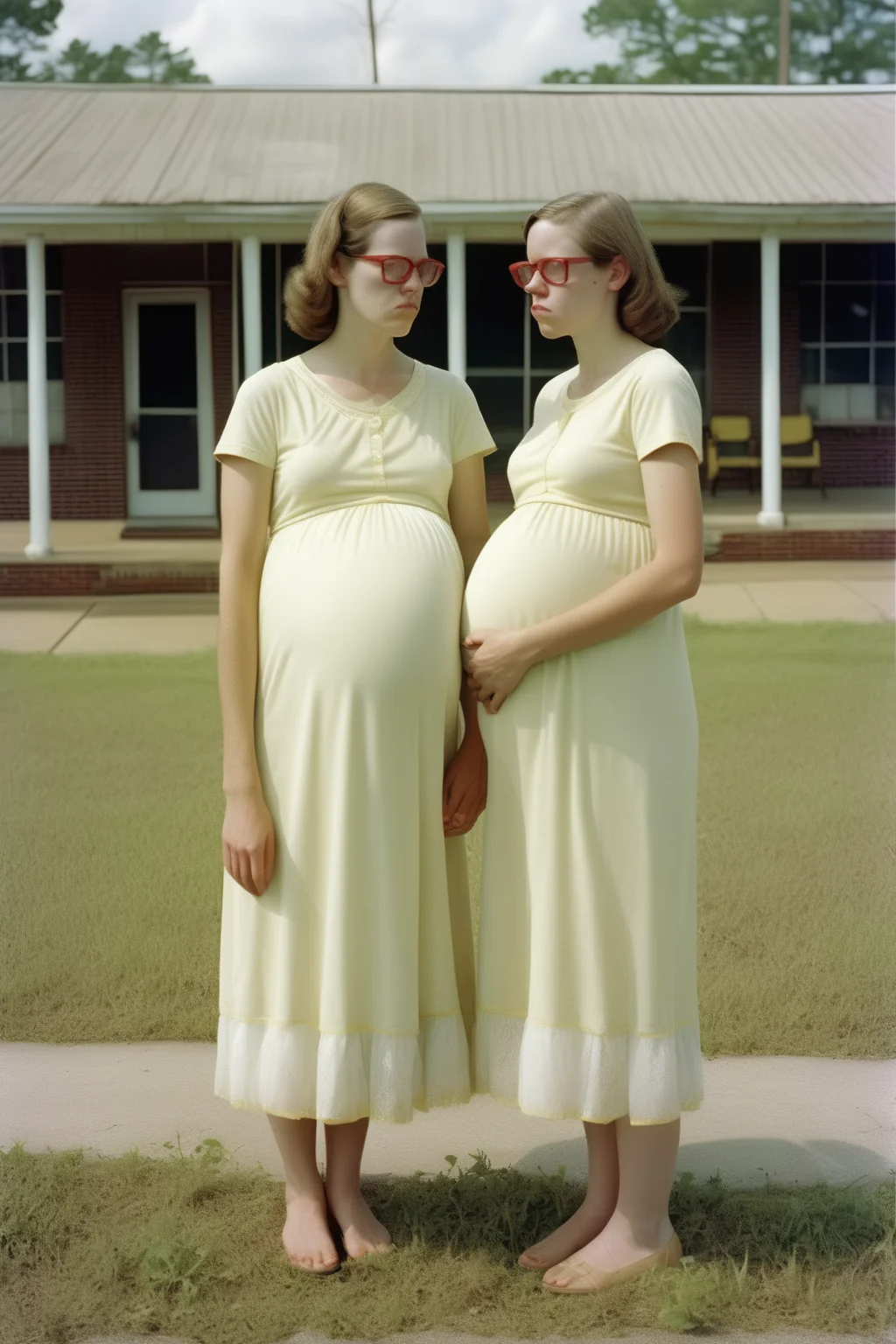 <lora:Alec Soth style:1>Alec Soth style - pregnant twins in mississippi film still candid