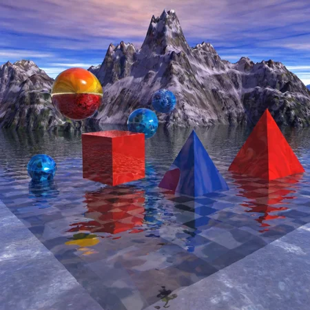 3d, reflection, water, shapes, cube, cone, sphere, mountains, brightly colored shapes,
<lora:Bryce3D_Style_XL:1>