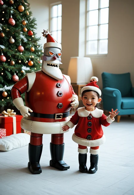 score_9, score_8_up, score_7_up, r0b0t_s4nta_c1aus ,Robots and Santa Claus, cartoon, children's illustration