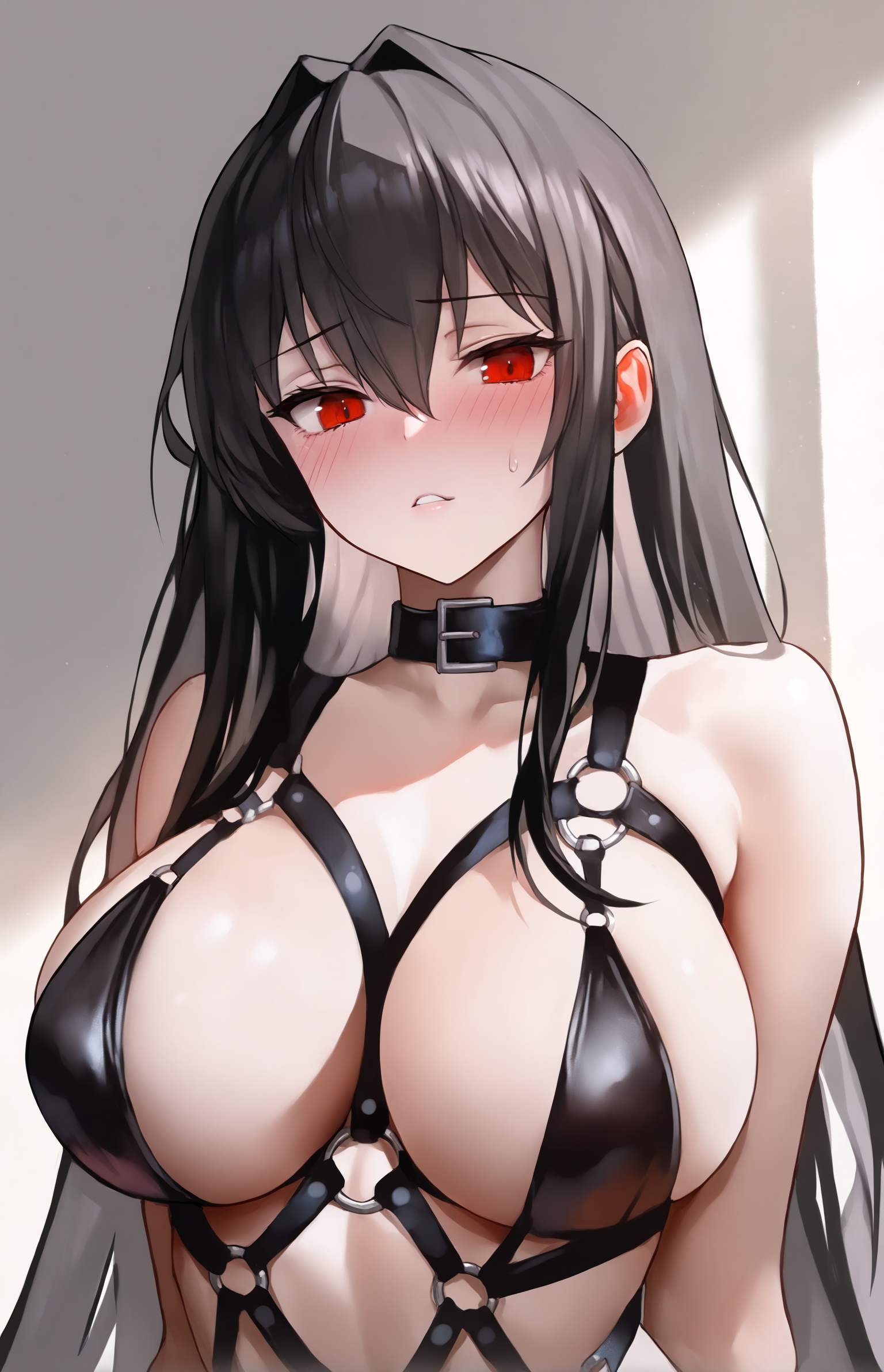 (miurahha, bacius, ririko \(fhnngririko\):0.45), masterpiece, best quality, 1girl,  <lora:harness-illus:1> bdsm o-ring harness