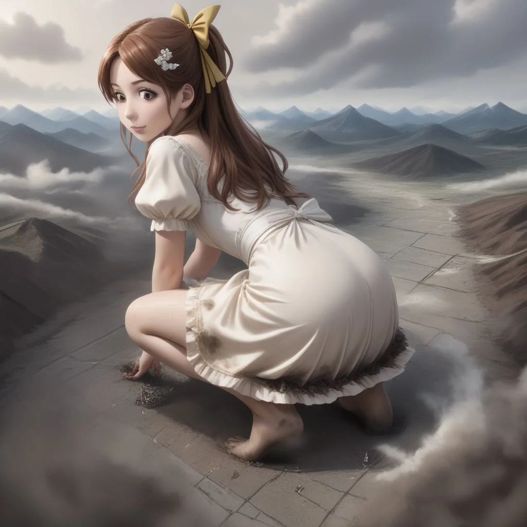score_9, score_8_up, score_7_up, score_6_up, macro, giga macro, giantess,( 1girl:1.5), solo, solo focus,
(enju aihara, brown eyes, ribbon, hair ribbon, ribbon, long hair, brown hair, hair ornament, dress, lace dress, short sleeves, white dress, elegant dress, flower girl, flower girl dress, bare legs, barefoot, looking down, sweating, adorable girl:1.3), (kneeling, crouching, on her knees, kneeling down:1.4), smiling,
(cute female, love, flower girl, flower girl dress, white dress:1.5), 1girl, perfect feet, feet, looking down, (sweat, sweaty, very sweaty, steam, steamy:1.4), (bare legs, barefoot:1.3), toes, (crawling, all fours, crawling on a tiny city, crawling on a tiny landscape, looking down:1.4), (dirty feet, sweaty feet, sweaty soles, steamy feet, dirty soles, feet dripping sweat, feet dripping with sweat, feet steaming, steam around feet, very sweaty feet, sweat on soles:1.3), flower girl, very cute girl, (dirty, digging, dirty feet, smoke around feet, smoke from destruction, muddy legs, mud on feet, dirty dress:1.3),
extreme detail, realistic, realism, masterpiece, perfect lighting, bloom, cinematic lighting, highres, (ultra realistic, 32k, masterpiece:1.2), (high detailed skin:1.1), (high quality:1.1), (detailed background, very detailed background:1.2),
(landscape:1.5), stepping on cities, stepping on a tiny city, stepping on a tiny landscape, tiny landscape, tiny cities, cities everywhere, destruction, mass destruction, from space, view from space,