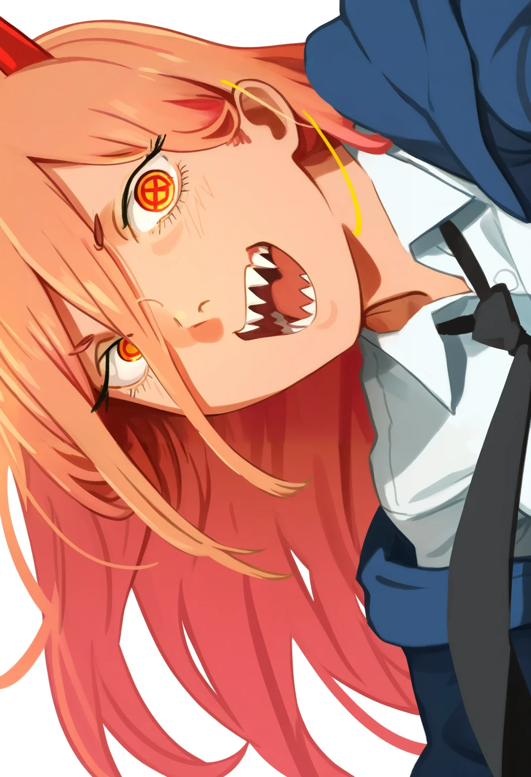 khyleri,
best quality, amazing quality, very aesthetic, absurdres,
BREAK
1girl, power \(chainsaw man\), pink hair, blonde hair, red horns, red eyes, cross-shaped pupils, long hair, sharp teeth, hair between eyes, symbol-shaped pupils,
collared shirt, black necktie, long sleeves,
looking at viewer, white shirt, open mouth,
simple background, white background, smile, upper body, <lora:KhyleriNoobLocon_byKonan:1>