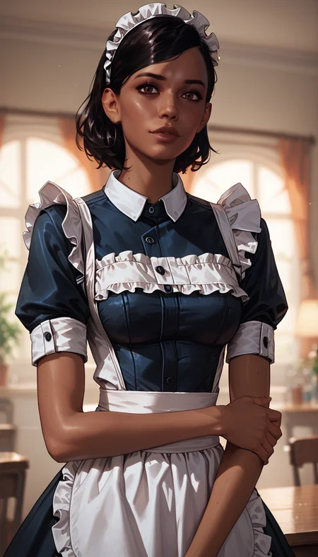 score_9, score_8_up, score_7_up,
 <lora:TraynorME3:0.9> tr4ynor, black hair, brown eyes, dark-skinned female, wearing maid uniform