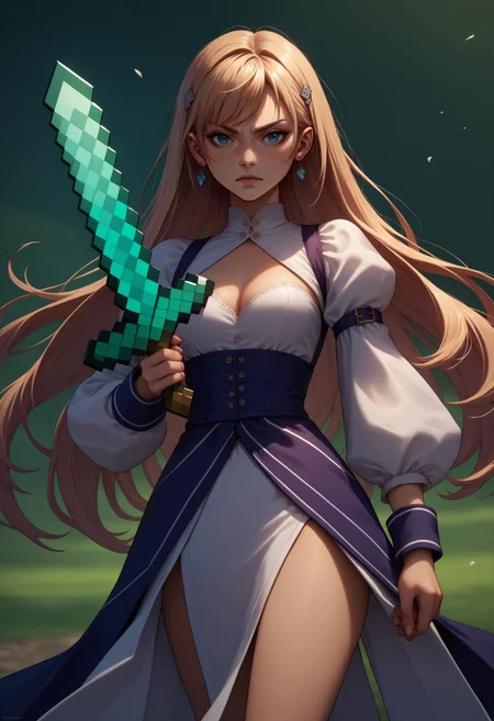 score_9, score_8_up, score_7_up, source_anime, 1girl, diamond sword, holding weapon, holding sword, <lora:DiamondSword_XLPD:1>