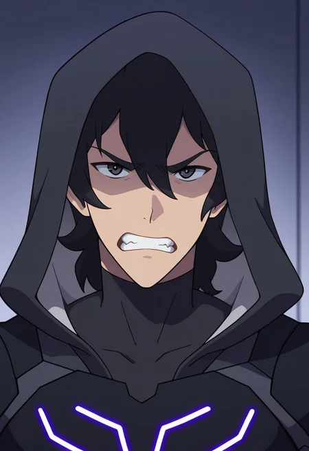 masterpiece,best quality,amazing quality, source_anime,
keithvld, 1boy, male focus, solo, black eyes, black hair, marmora armor, black armor, turtleneck, hood, neon trim, hood up, portrait, teeth, angry,