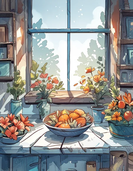 ncpy43 style fruit in a bowl, still life, flowers, in front of a window <lora:ncpy43 style:1>, score_9, score_8_up, score_7_up, score_6_up, score_5_up, score_4_up
