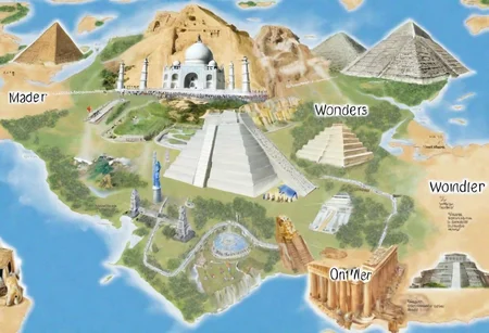(show one of the seven wonders of world on Map),
