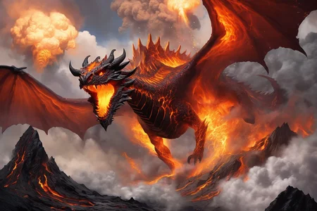 magma dragon comming out of a volcanish pyroclasm ash cloud
<lora:Classic Western Dragons XL:0.75>