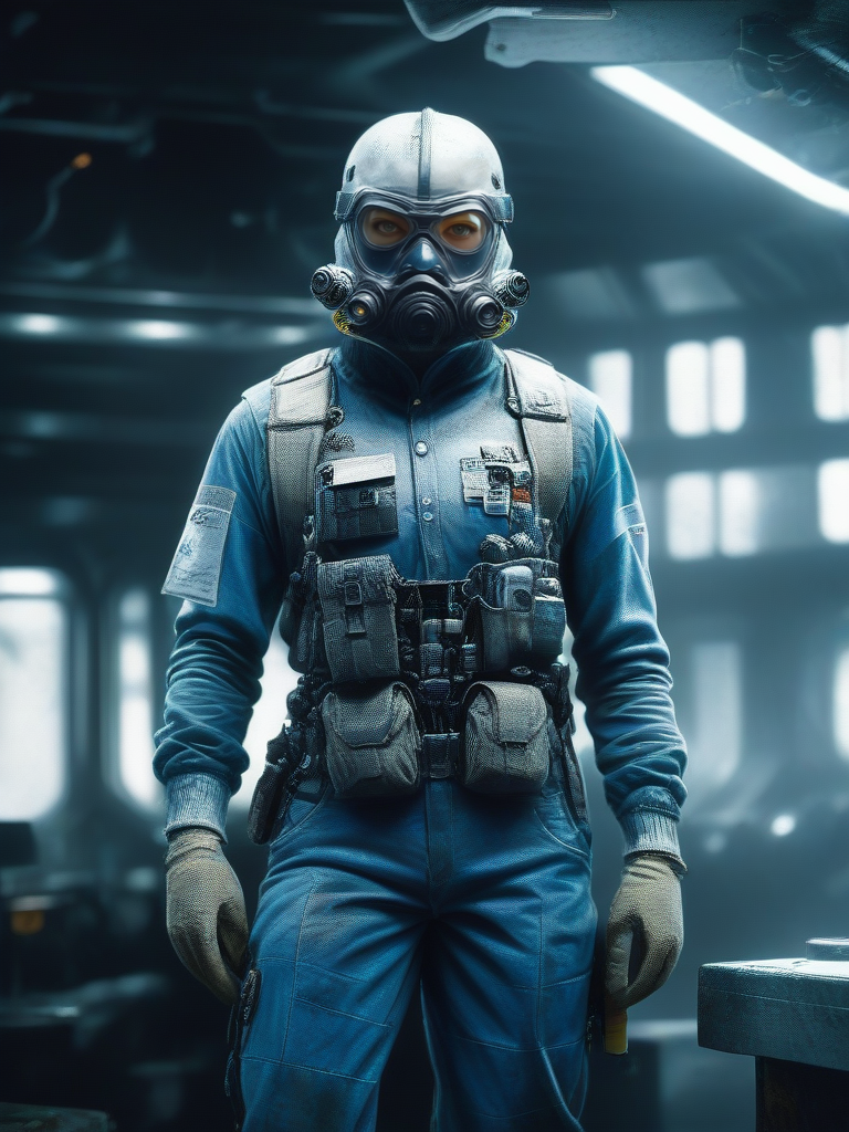 bpe-bluetone
( visiting mars post station) (biohazard protective-hazmat-suit:1.4) with facemask, standing,  indoors, horizon, rugged, looking at viewer,   grit,
bpe-pro bpe-scifi