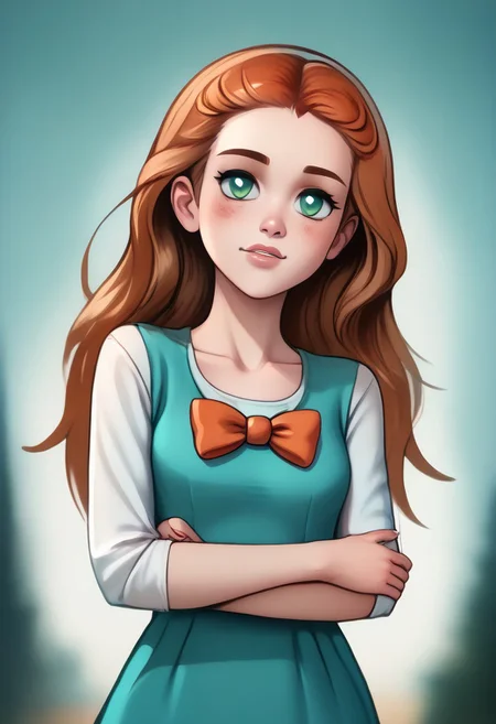 score_9, score_8_up, score_7_up, score_6_up, PRSNL_3_1, uncensored, pupils black dots, lips,
upper body, best quality, masterpiece, 4k, realistic, warm light,
PokeJasmine, long hair,
sandals, short white cardigan, collarbone, orange bowtie, sleeves past elbows, (very short dress), aqua dress