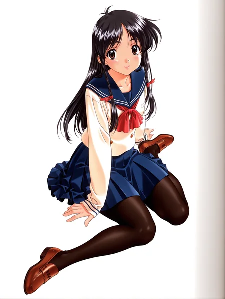 masterpiece,best quality,amazing quality,
1girl,solo,
retro artstyle,<lora:sugihara_manami_ilxl_v1.0:1>,s_manami,black hair,long hair,hair ribbon,twin braids,brown eyes,
s_manami,serafuku,long_sleeves,blue skirt,black_pantyhose,brown loafers,
<lora:Fixhands_anime_bdsqlsz_V1:1>,simple_background,white background,looking_at_viewer,full body,smile,wariza,
