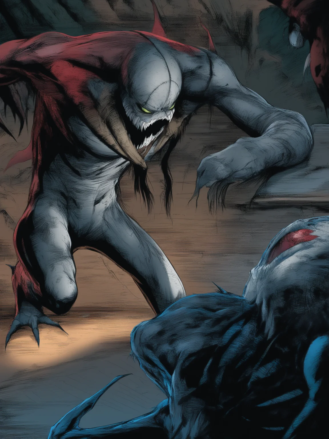 masterpiece, best quality, best score, absurdres, best anatomy, 
 <lora:[Todd McFarlane (associated Artists of Image Comics)] Spawn Art Style Issues 1-10 IllustriousXL:1>,western comics (style), monster, alienclaws, science fiction