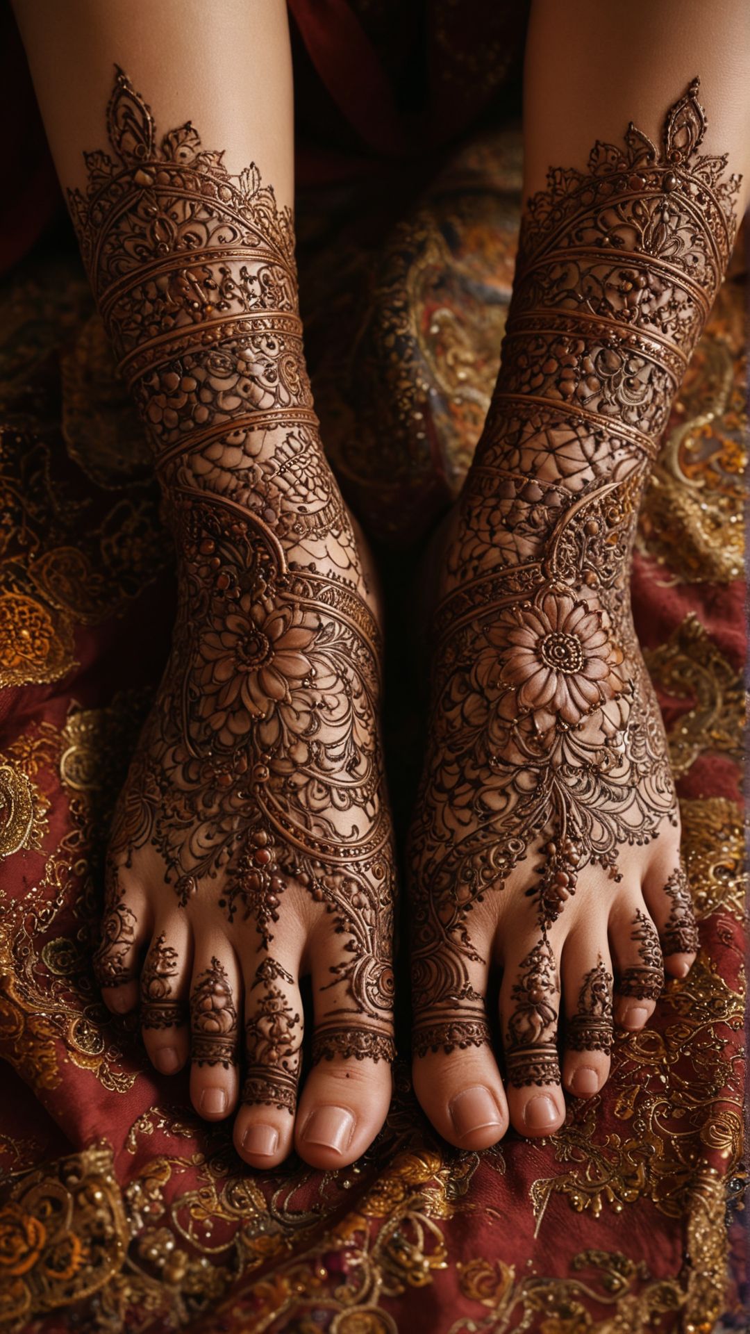 A woman with intricate henna tattoos on her hands and feet, traditional Indian attire, vibrant colors, detailed patterns, cultural aesthetic, intricate jewelry. 
(masterpiece, award winning artwork)
many details, extreme detailed, full of details,
Wide range of colors, high Dynamic
 <lora:add-detail-xl:1> 
<lora:WildcardX-XL-Detail-Enhancer:0.9>
 <lora:zavy-cntrst-sdxl:0.245> dark, chiaroscuro, low-key 
<lora:RMSDXL_Creative:0.24> 
<lora:dvr-lnds-sdxl:0.22> dvr-lnds-sdxl